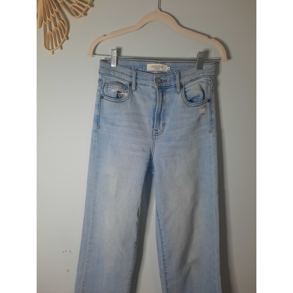 Hidden Jeans Los Angeles Light Wash High Rise Straight Leg Distressed Denim 26 - Picture 2 of 5